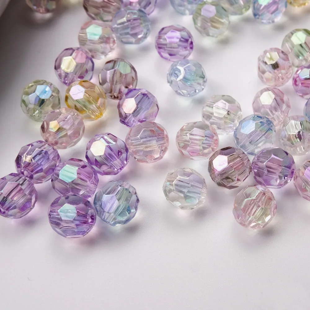 50pcs Pineapple Shaped Beads 10mm UV Plating Colorful Acrylic Perforated Beads Handicrafts Accessories