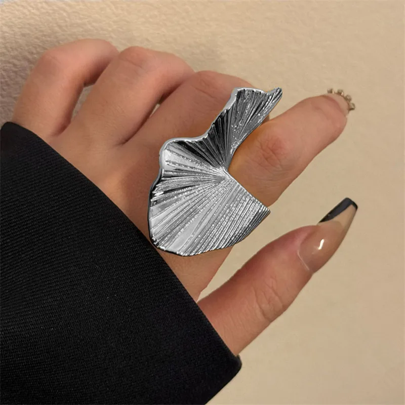 Design wave texture ruffled wide version ring fashionable exaggerated retro exquisite trend women jewelry accessories