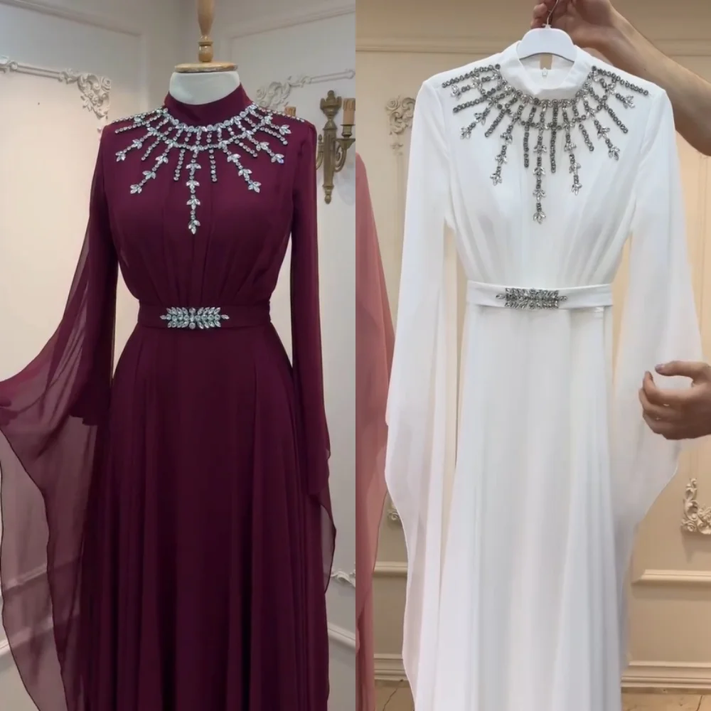 

Customized Fashion Chiffon Sequined A-line High Collar Long Dresses Bespoke Occasion Exquisite Sizes Available
