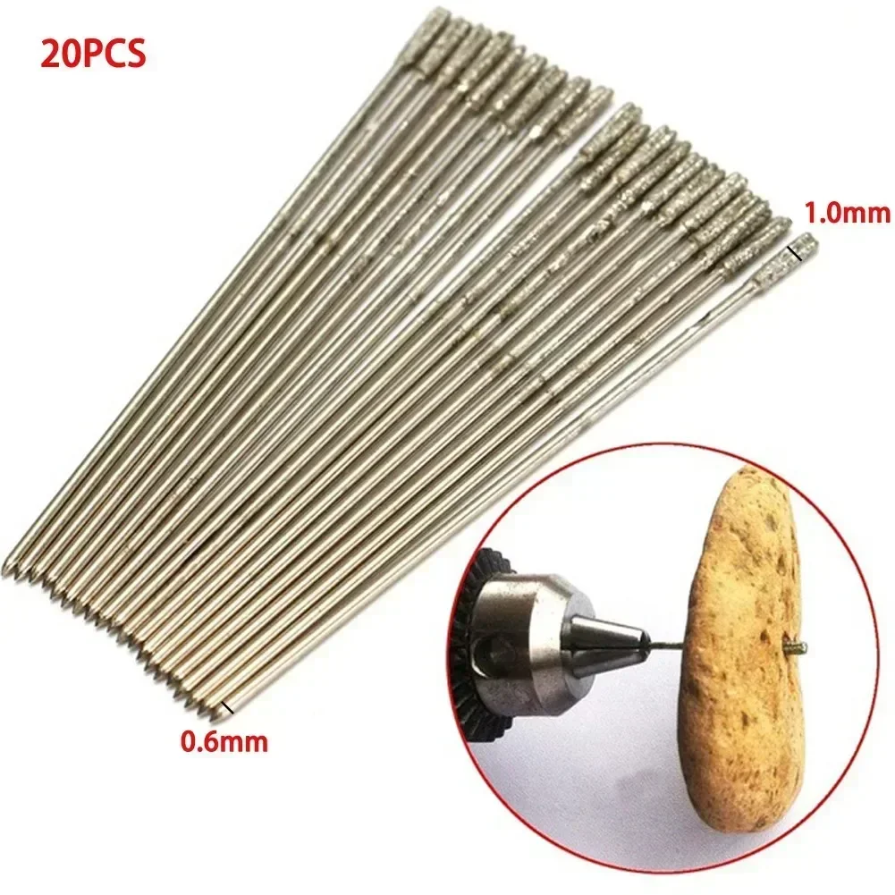 

20Pcs 40mm Mini Drill Bits 0.6mm Shank Diamond Stone Hand Drill Bit Jewelry Craft Hand Manual Drill Woodworking Tools