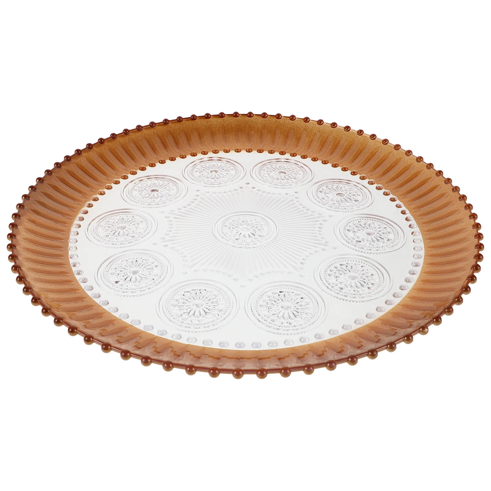 

Plastic Round Reusable Dessert Plate Gold Trim Party Serving Tray for Birthday Birthday Reception Plastic Serving Plate