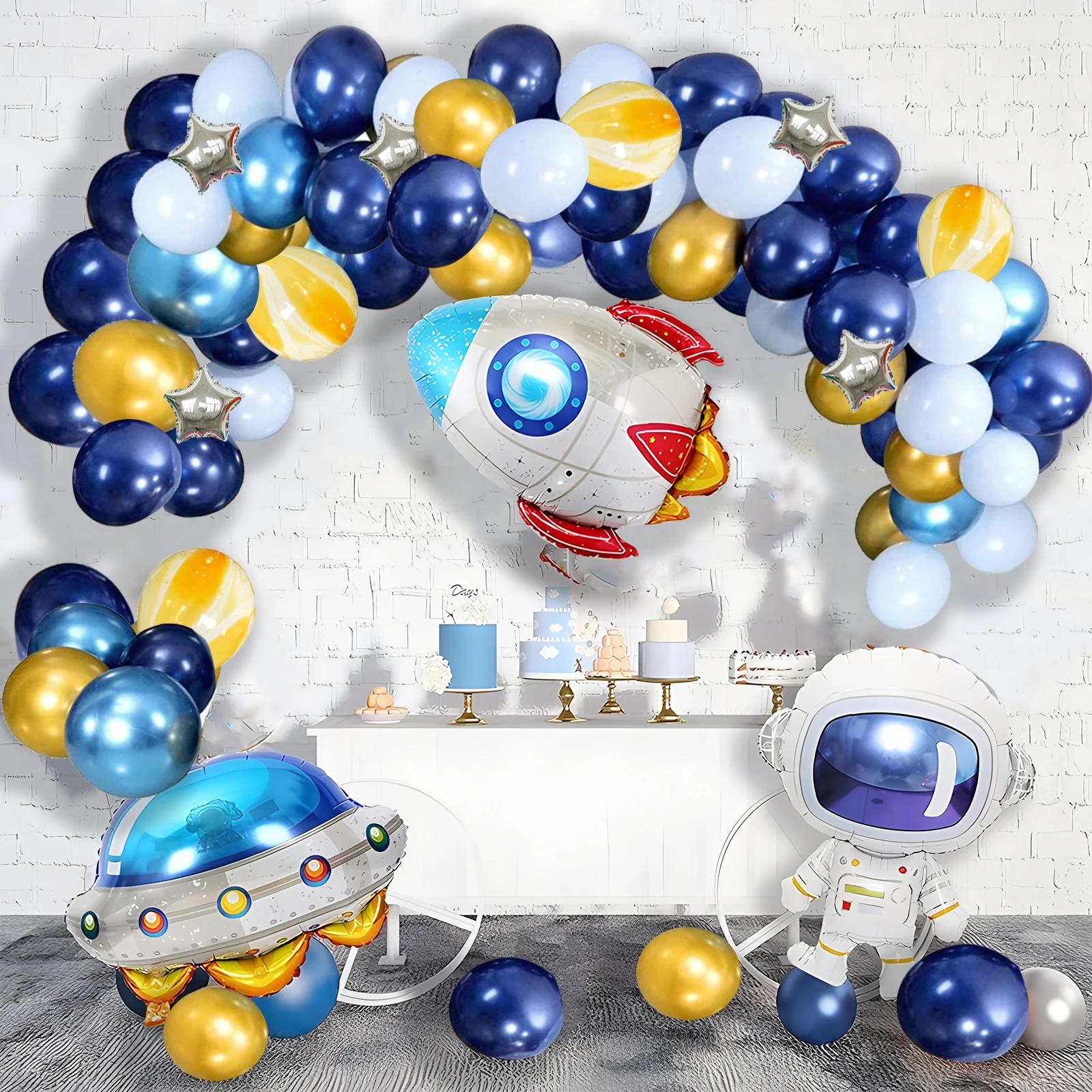 117 Pieces Space Party Decoration Balloon Garland Set, Space BirthdayParty Supplies, spacecraft Rocket Astronaut Navy Blue Silve