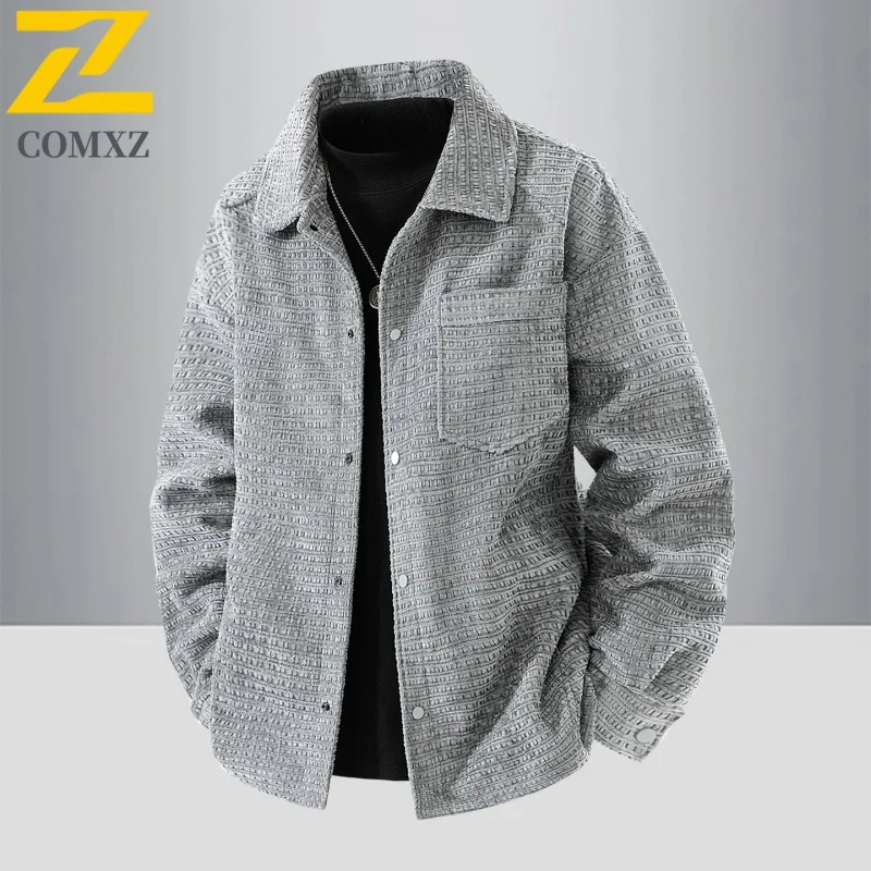 

COMXZ 2025 Мужская куртка-рубашка с вырезом на воротнике, сетчатый пиджак, повседневная офисная одежда, весенне-осеннее легкое удобное пальто
