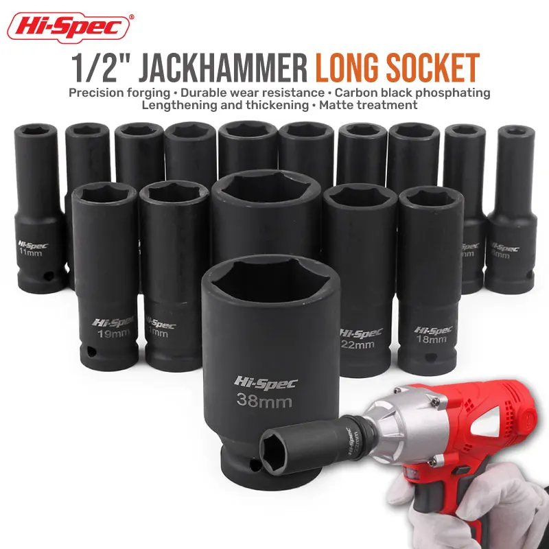 Enchufe de impacto profundo 1/2, adaptador alargado, cabeza de llave hexagonal, llave eléctrica para impacto eléctrico, aire neumático, 1 ud.