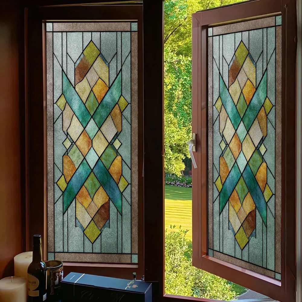 1 Stück 3D Geprägte Fensterfolie im Stained-Glass-Look, Europäische PVC-Fensterfolie, Fenstersticker für Privatsphäre und Heimdekoration