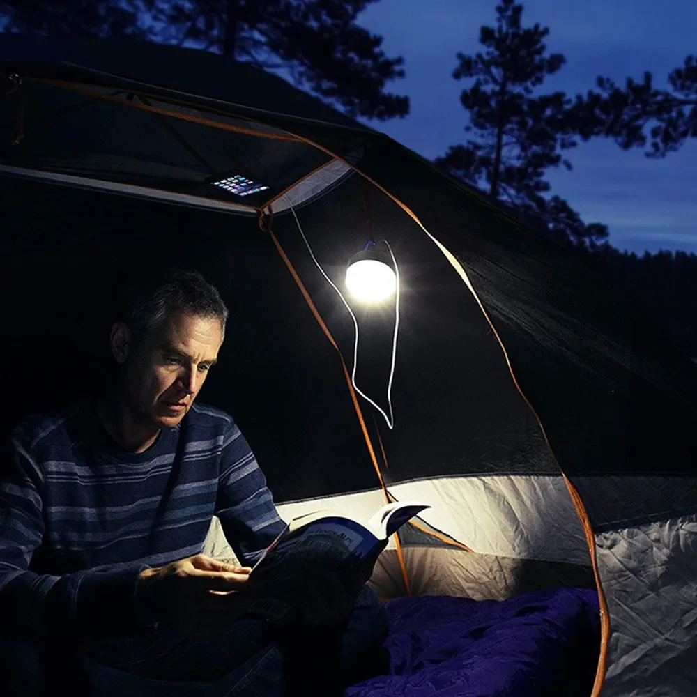 Waterproof Solar Power Tent Lamp Built In Battery Outdoor Portable Hanging Lamp 4 Modes Ligthing  Solar Panel Camping Light