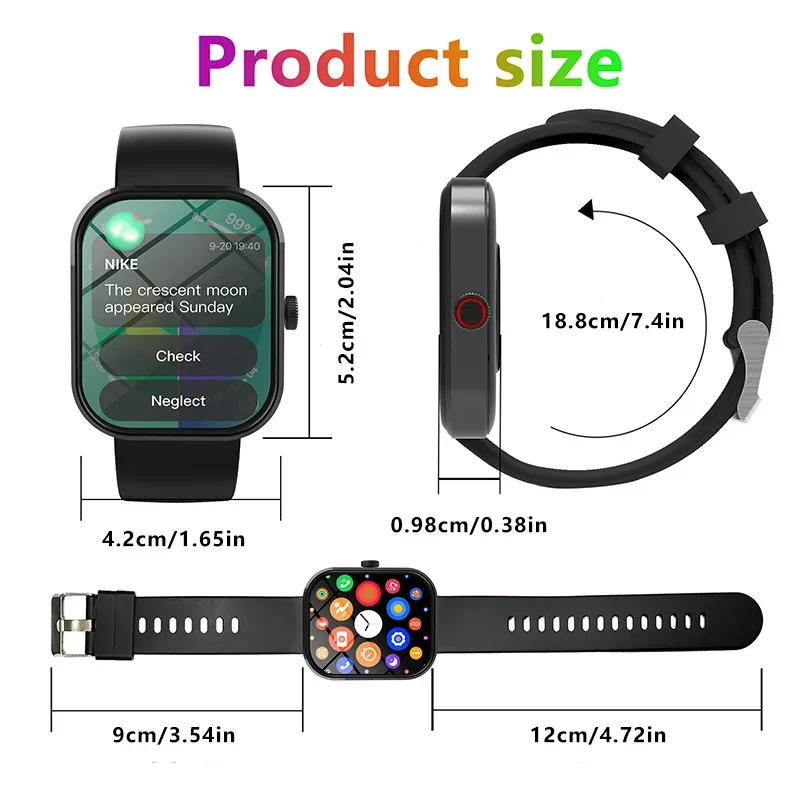 The smart watch has wireless callingmultiple sports modessedentary reminderweather forecast and message notification functions.