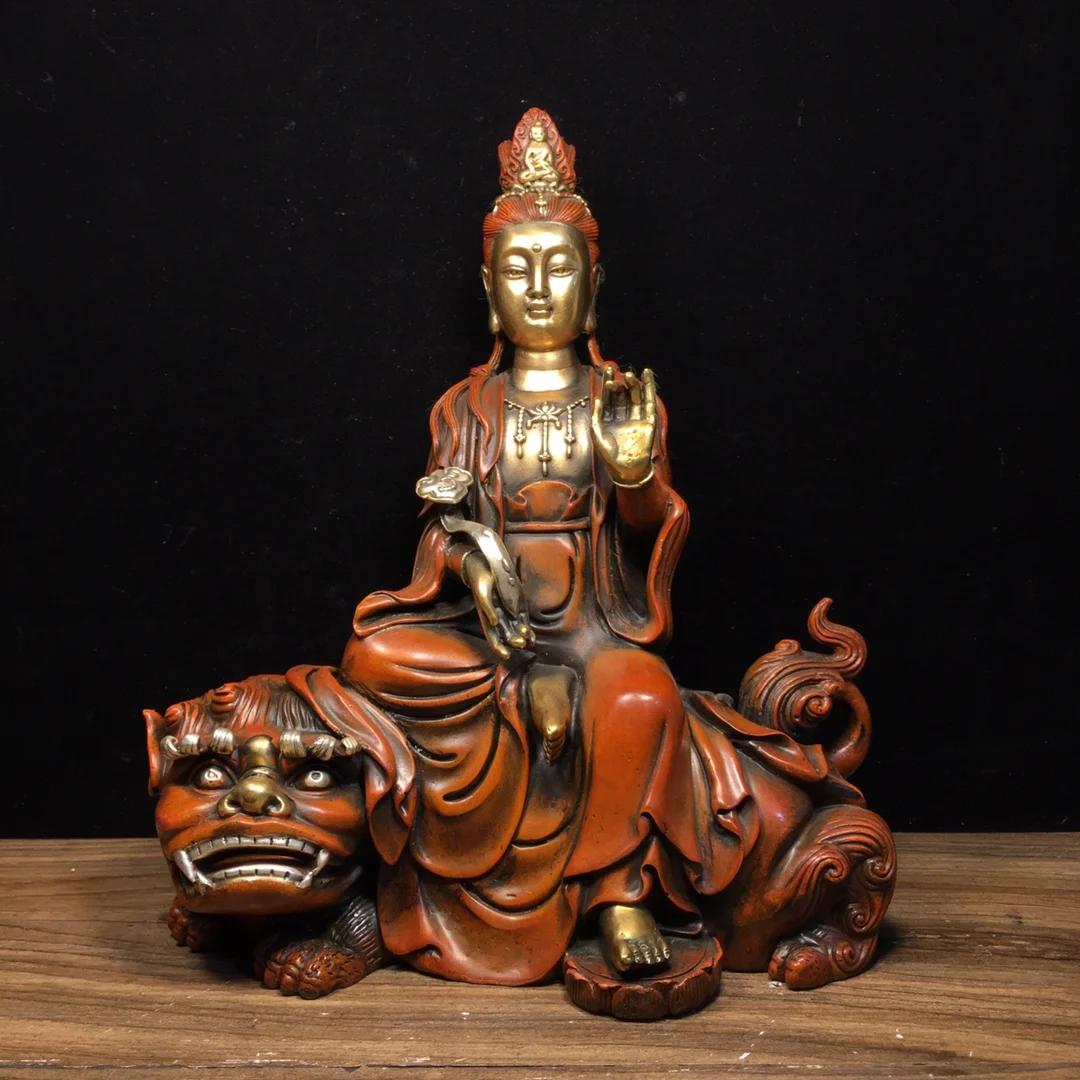 

9"Nepalese temples Old Bronze Gilded Real gold Manjusri Bodhisattva Sitting Buddha Mount Worship Hall Town house