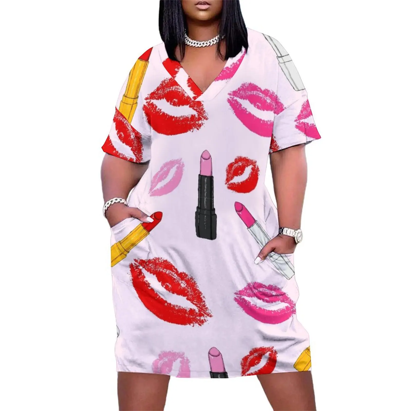 

Lipstick Loose Pocket Dress Women's evening dress sexy dress elegant and pretty women's dresses
