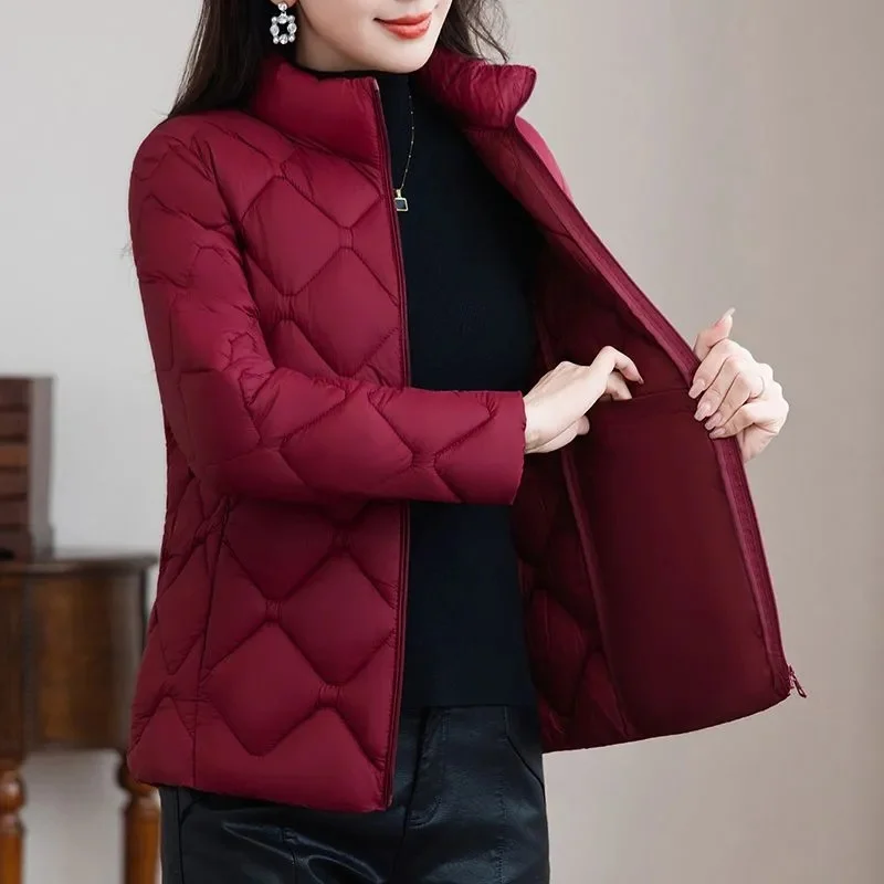 

2025 Lightweight Down Cotton-padded Coat Women's Short Jacket Autumn Winter Stand-up Collar Slim Top Lady Quilted Warm Outerwear