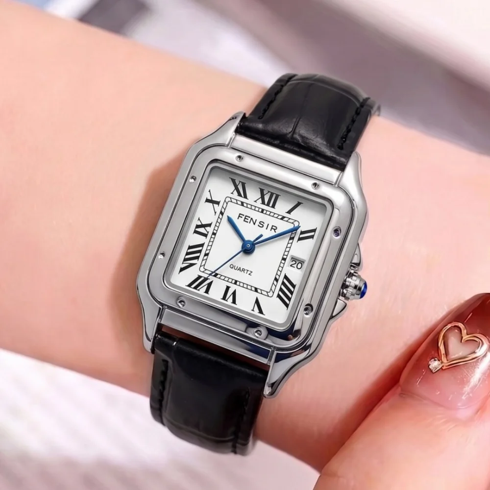 

Light Luxury Square Women's Quartz Watch, Leather Strap Roman Numeral Dial Waterproof Women's Wristwatch, Niche High-End Versatile Commuter Watch for Women, Student Daily Gift Elegant Fashion Watch, Instagram Hot-Selling Simple Waterproof Women's Small Sq