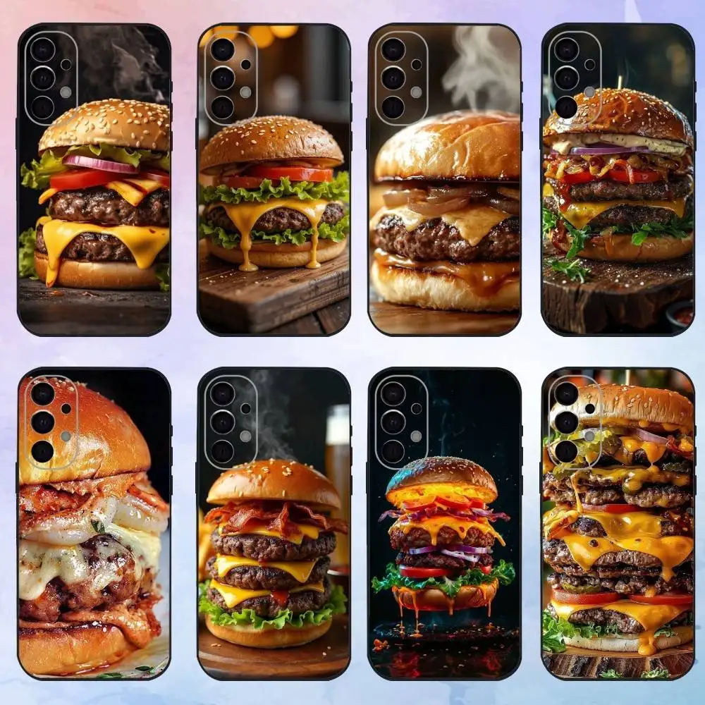 Вкусный, сочный большой гамбургерный чехол для телефона Samsung S25, S24, S21, S22, S23, S30, Ultra, S20, Plus, Fe, Lite, Note, 10,9,5G, черный чехол