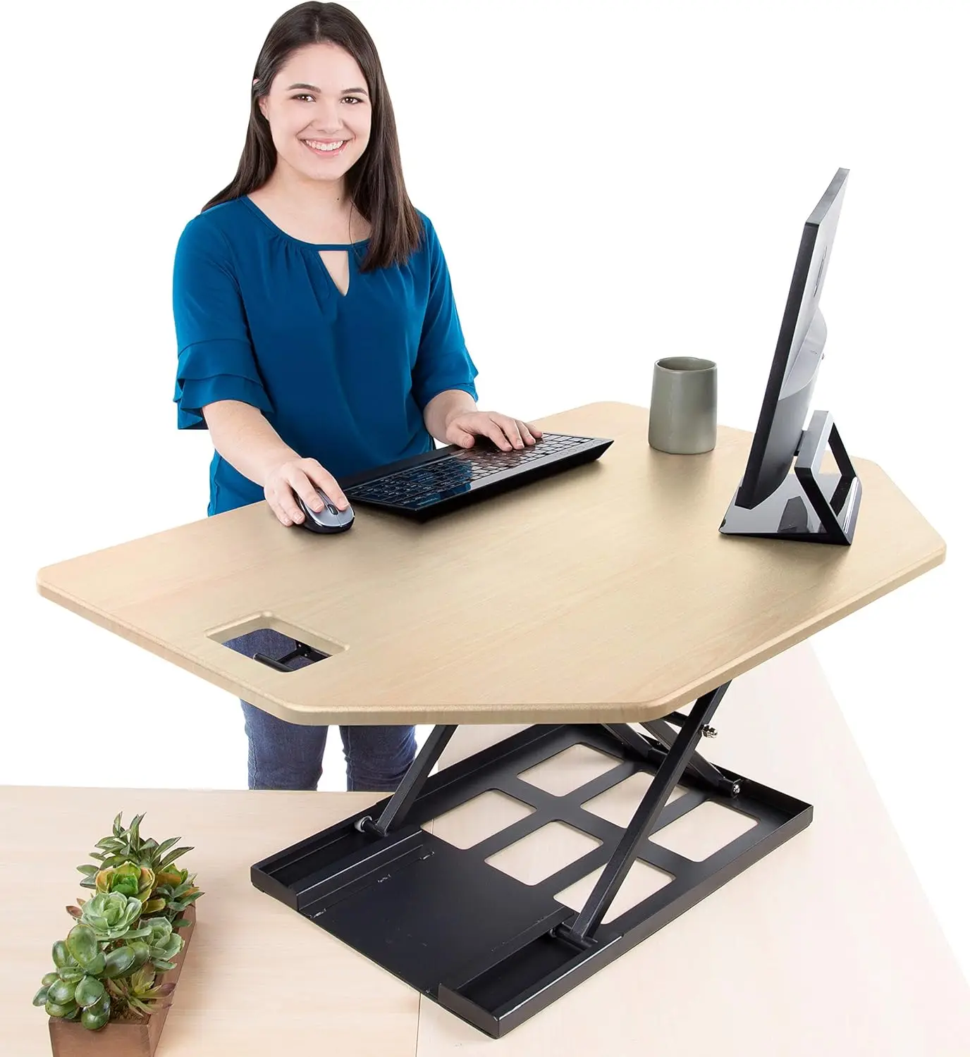 X-Elite Pro Premier Corner Standing Desk Converter Large 40 Inch Sit to Stand Desk Fully Assembled  Height