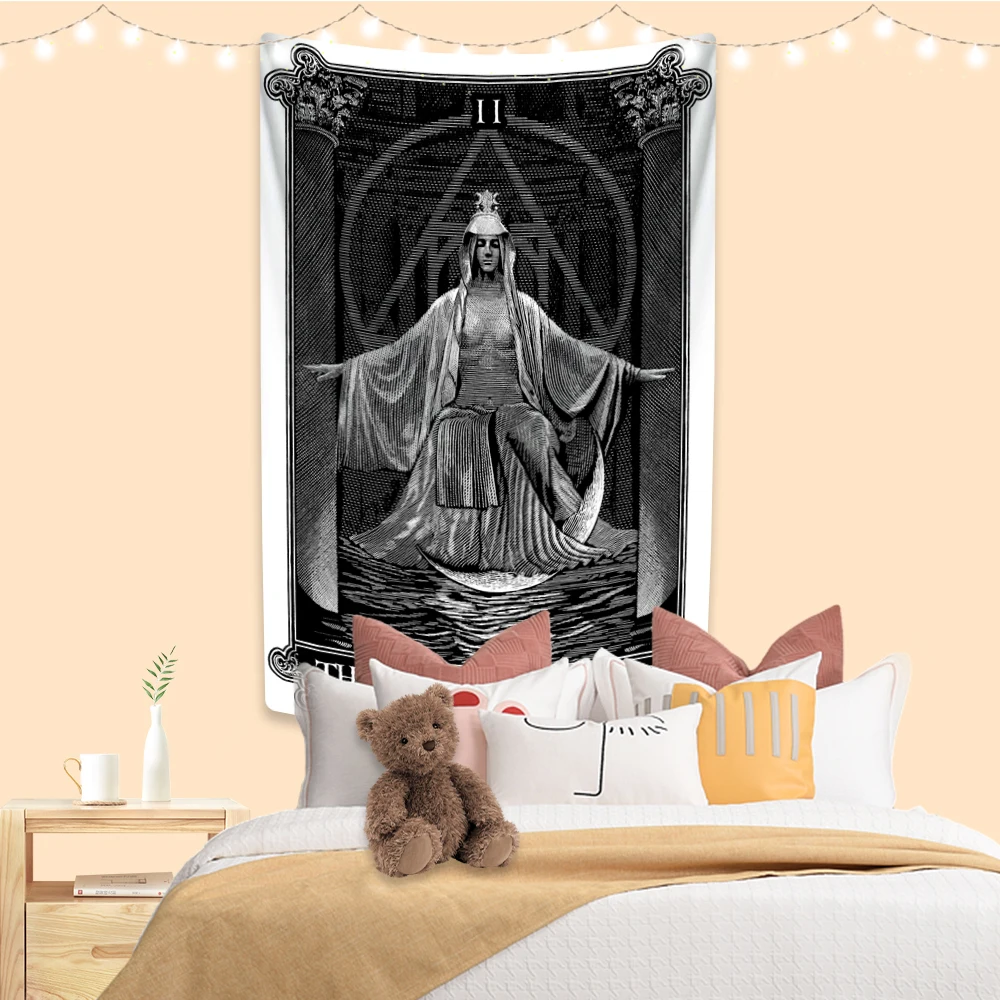 Tarot Witchcraft Tapestry Black And White Printed Boho Bedroom Dorm Decor Aesthetics Wall Hanging Background Cloth Yoga Mat