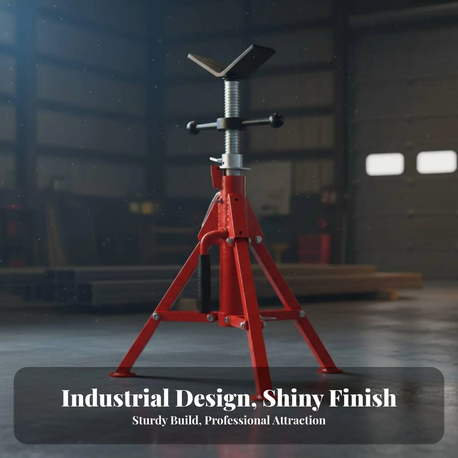 Heavy Duty Steel Pipe Stand Roller Head Tube Support for Cutting Threading and Joining with Wide Tripod Base