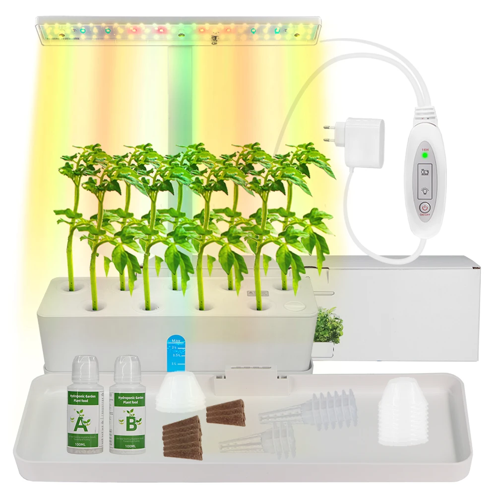 

9-Pod 2.5L Smart Tank Hydroponics System Dimmable LED Grow Light Auto Water Circulating Fertilizer Basket Timer Kit Growing Box