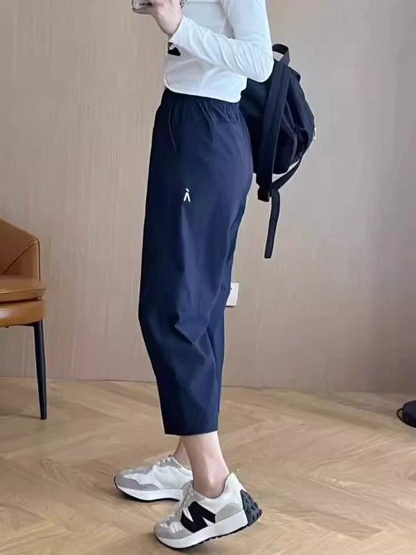 

Женские летние тонкие спортивные брюки-шаровары из ледяного шелка с эластичным поясом, укороченные, облегающие, для повседневной носки