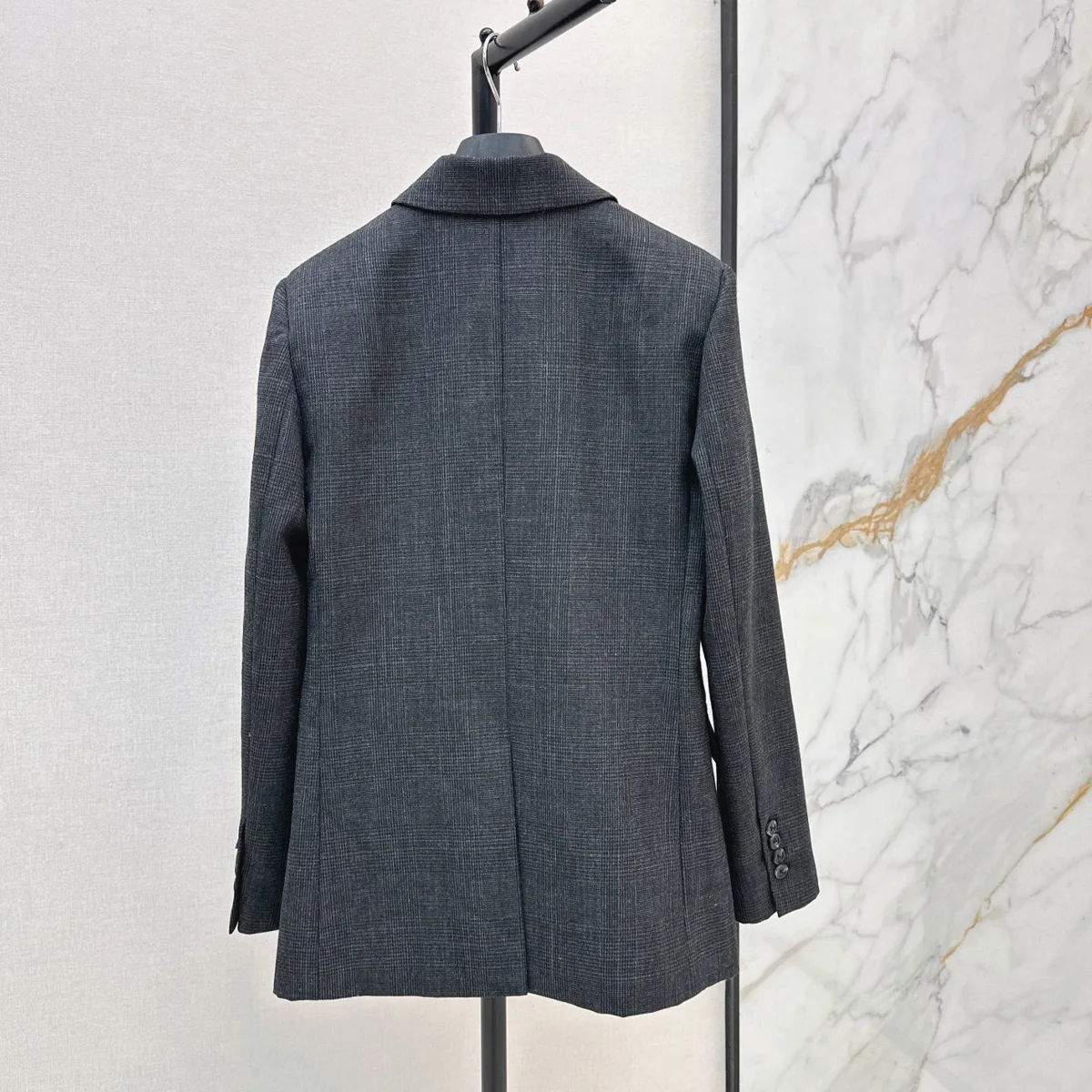 High Quality Women Turn Down Collar Small Plaid Blazer Long Sleeve Double Button Loose Elegant Commute Suit Jacket lyt2672339