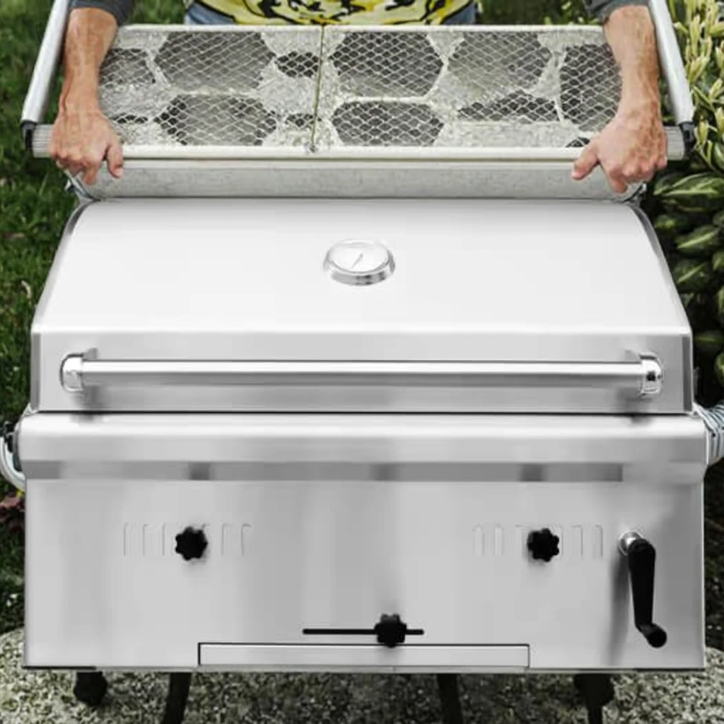 

Modern Luxurious Stainless Steel Charcoal BBQ Grill Outdoor Camping Trolley with Piezoelectric Ignition Camp Kitchen Equipment