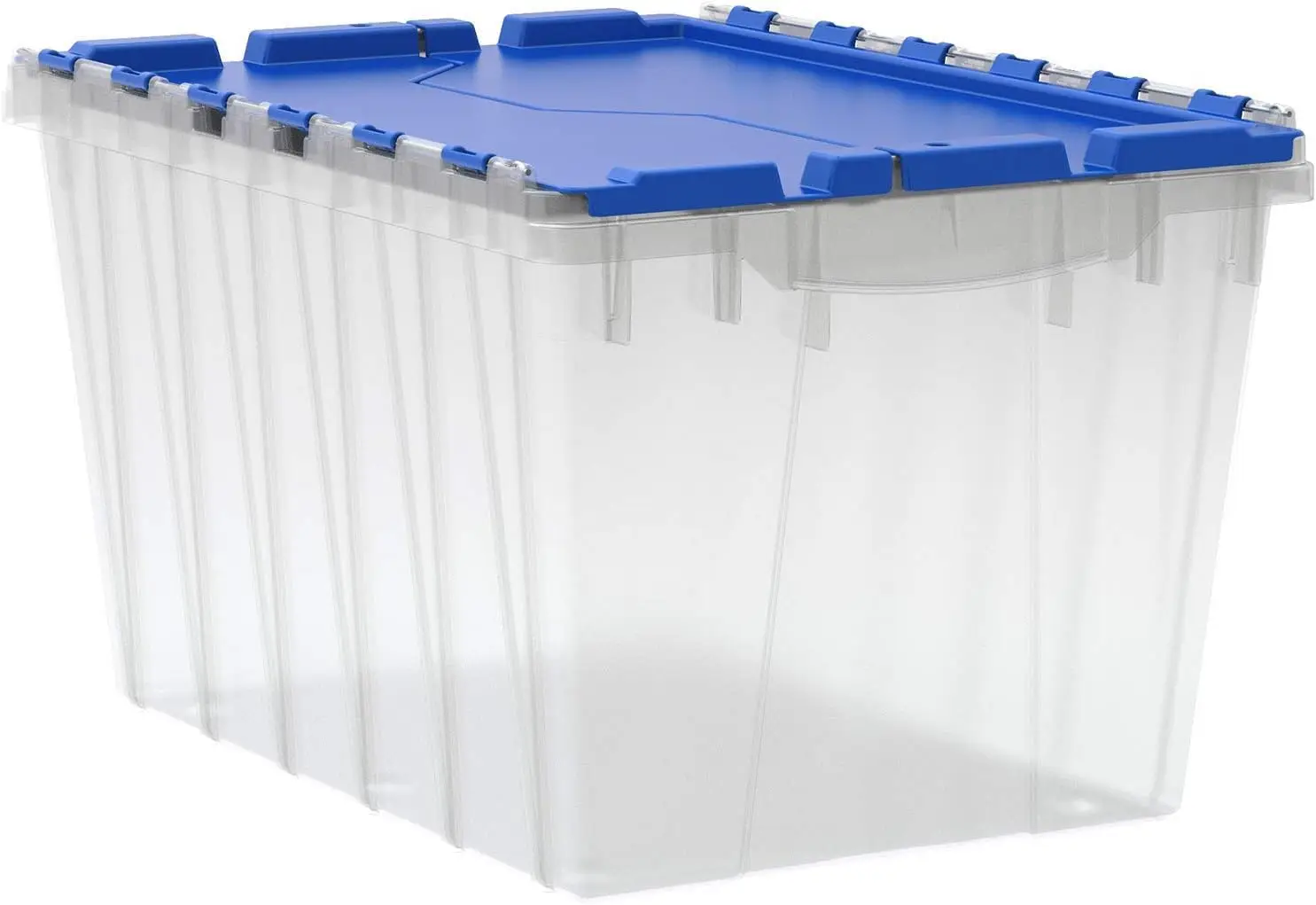

KeepBox 12 Galões, Caixa Plástico Transparente com Tampa Azul, Empilhável, Para Armazenar em Garagem, Closet e Mudanças