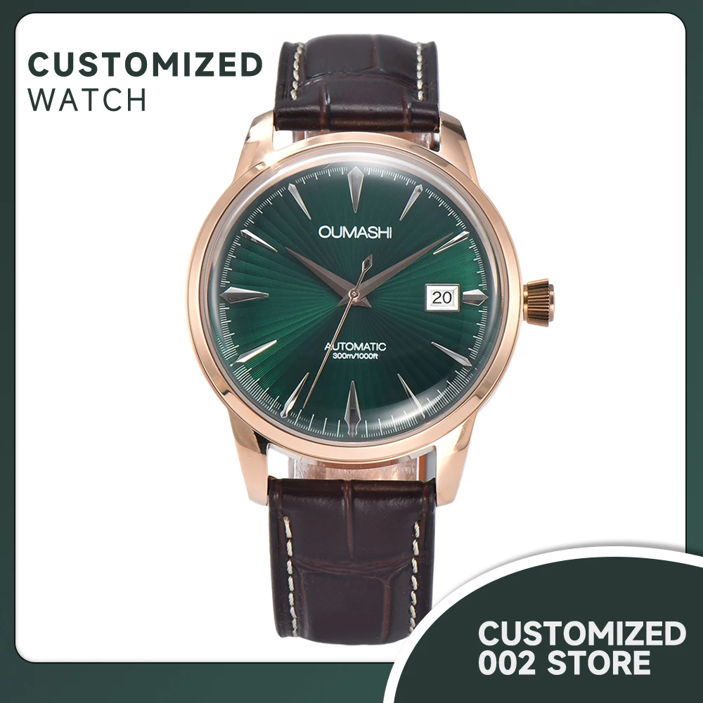 Orologio automatico da cocktail NH35 personalizzato Orologio da polso impermeabile con doppia cupola Tandorio Orologio da immersione con data Orologio da uomo con cinturino in pelle