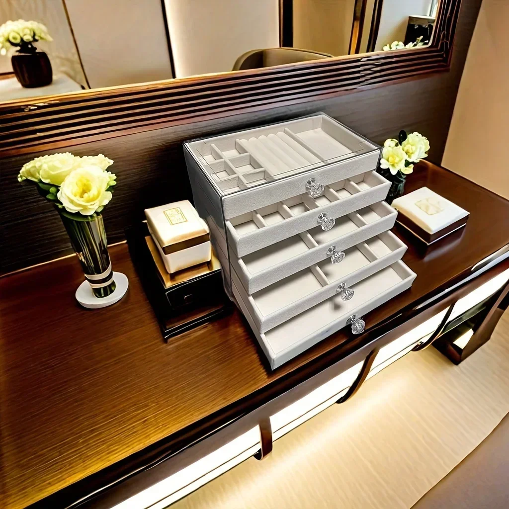 Laci organizer perhiasan beludru 5 lapis, kotak perhiasan beludru, organizer anting dan gelang, kotak pajangan perhiasan