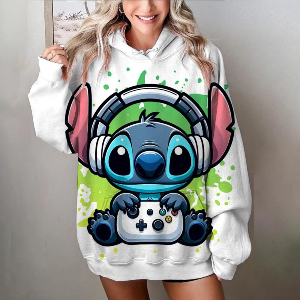 Miniso 2025 Stitch damskie bluzy 3d uroczy nadruk kreskówkowy kobieta z długim rękawem modne bluzy Street Style jesień/zima nowy sweter