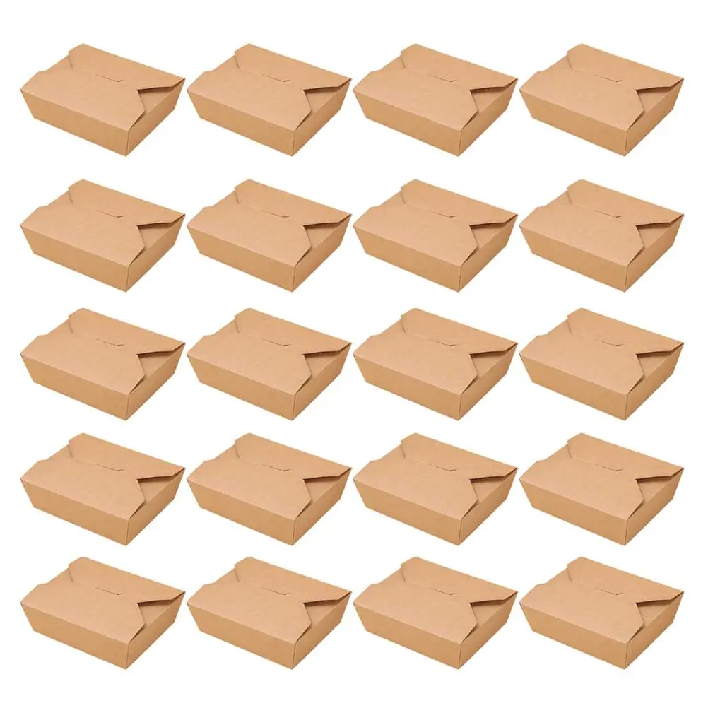 20 Pcs Kraft Paper Food Box Meal Container Fried Chicken Waterproof Prep Containers Home Kitchen Safe