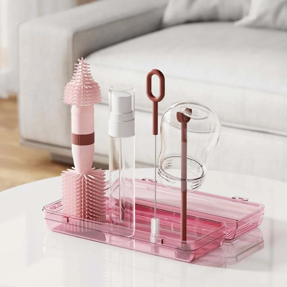 

ABS Bottle Cleaning Brush Set TPR Bottle Brush Baby Nipple Brush Kit Storage Box Travelbottle Pacifier Straw Scrubber