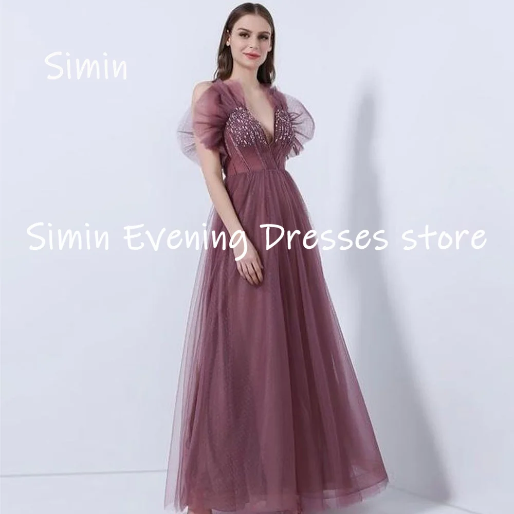 Simin-vestido de gasa con cuello en V y lentejuelas para mujer, traje de fiesta Formal con volantes, largo hasta el suelo, elegante, 2023