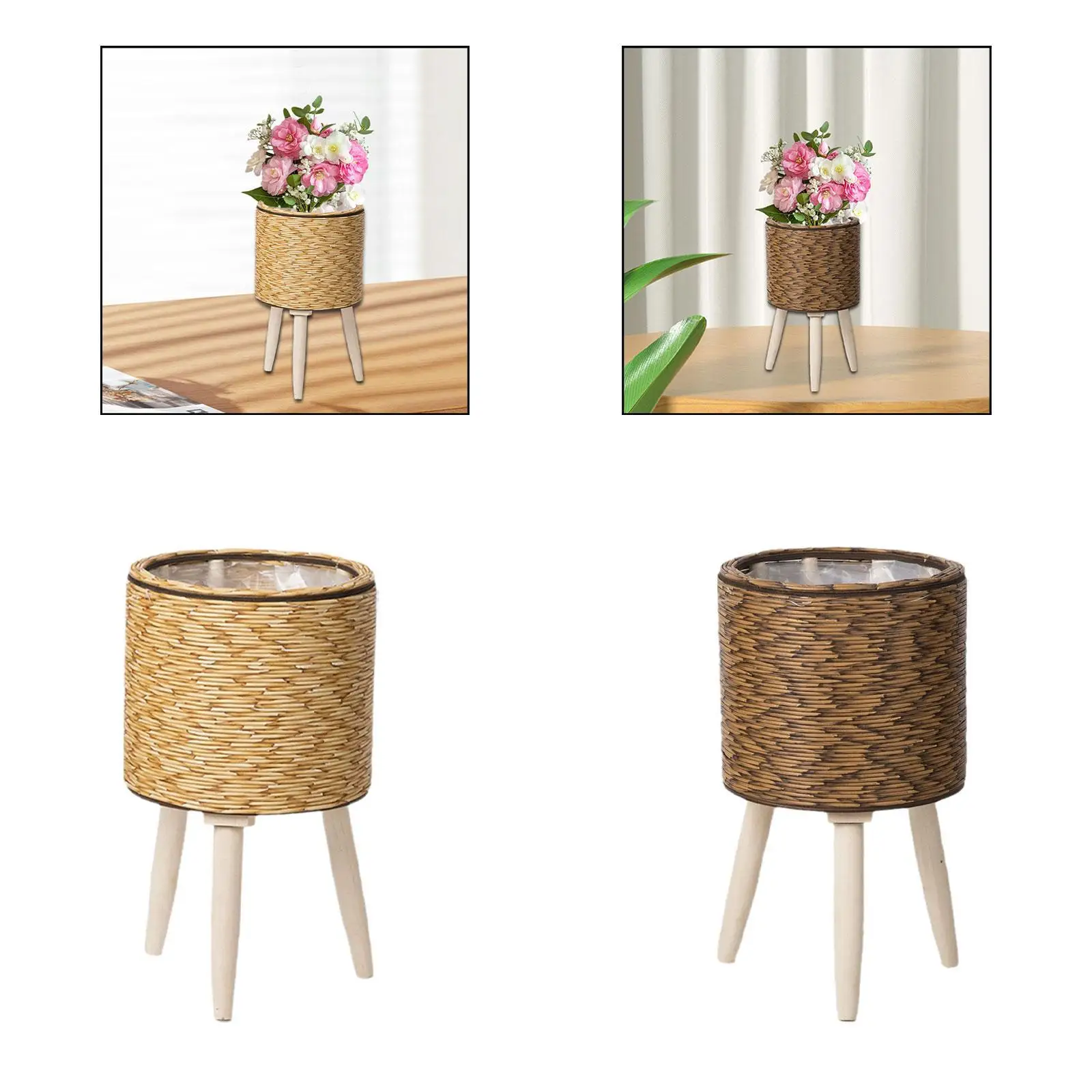 

Plant Basket with Stand Flower Pot with Wooden Standing Legs Rustic Simple Display Plant Pot for Restaurant Lawn Hotel Decor
