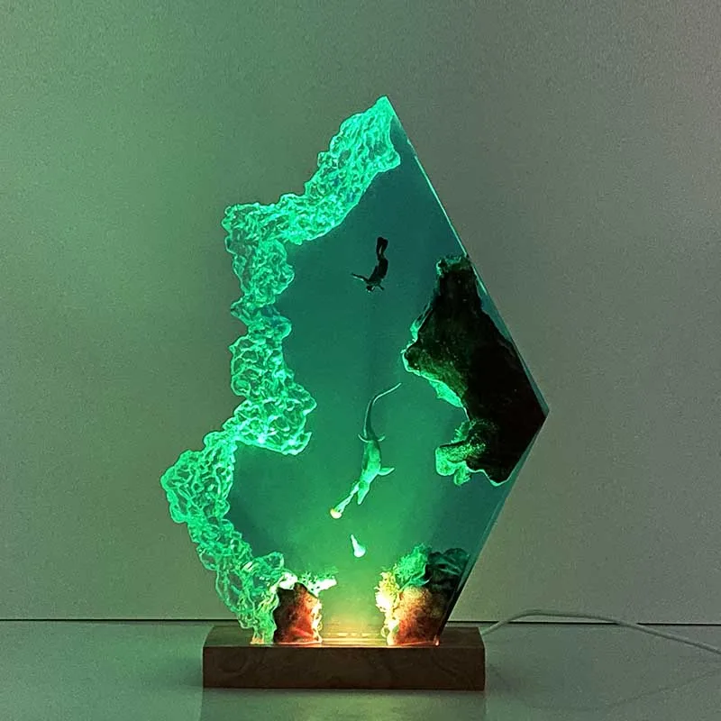 ジュラ紀探検テーマ樹脂ライトクリエイティブ芸術的な美しい夜の光クラフト装飾 USB テーブルランプモササウルス追跡