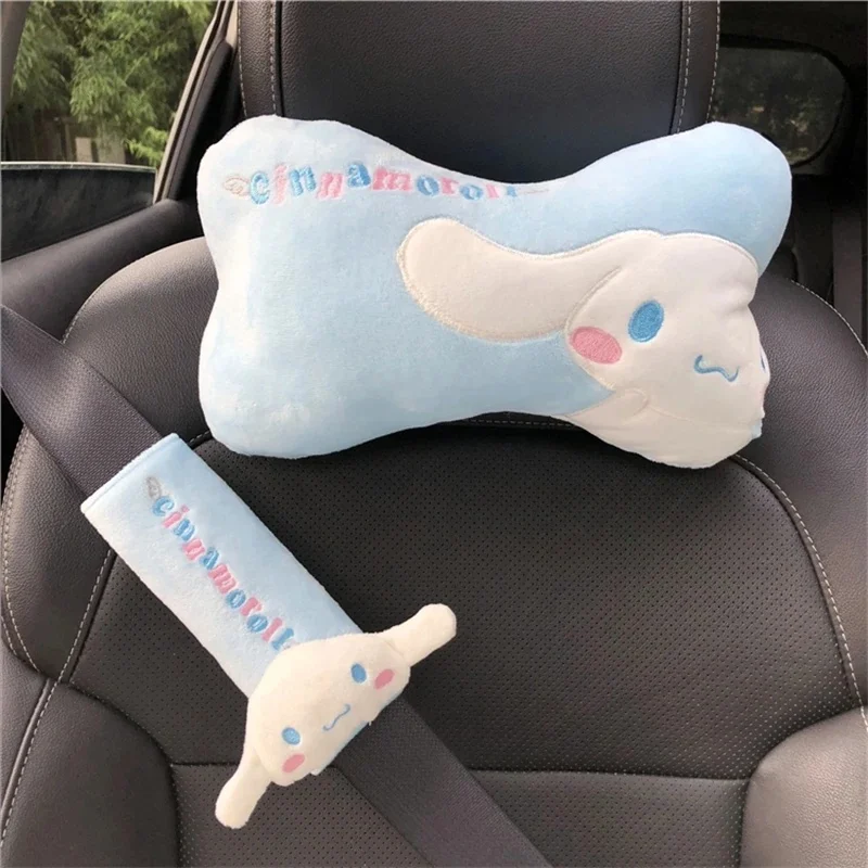 Sanrio милый Cinnamoroll подголовник, чехол для ремня безопасности, подушка для спины, стул, поддержка шеи, декор для автомобильного сиденья, белая собака, подушка, подарки