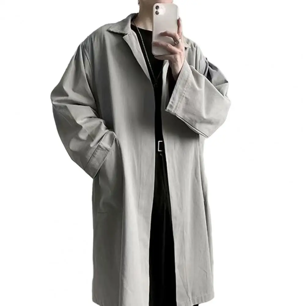 

Plus Size Autumn Winter Men's Coat Stylish Lapel Trench Breathable Wrinkle-resistant Thin Solid Color Men's Coat