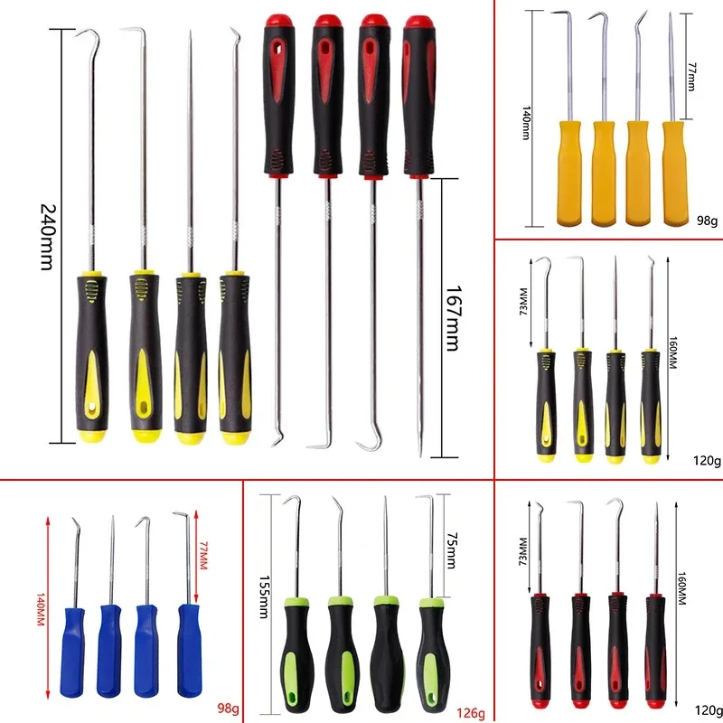 4pcs/set Heat-resistant Antislip Hook Pick Set Car Oil Seal Screwdriver Gasket Puller Oil Seal Removal Hook Tool Car Repair Tool