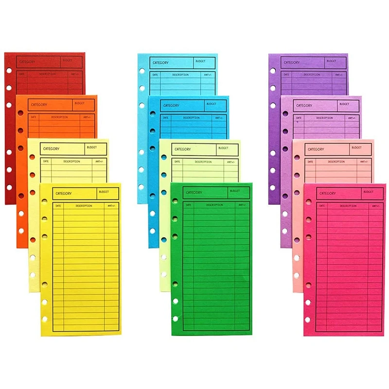 12 Budget Envelopes, Card Cash Envelope System, Save Money, Various Colors, Vertical Layout And Perforation