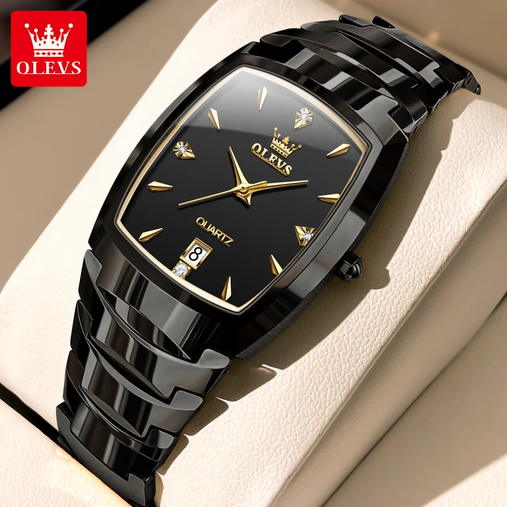 OLEVS New Quartz Watch for Men Tungsten Steel Strap Luxury Gold Wristwatch Calendar Clock Original Quartz Wristwatch Male 7006