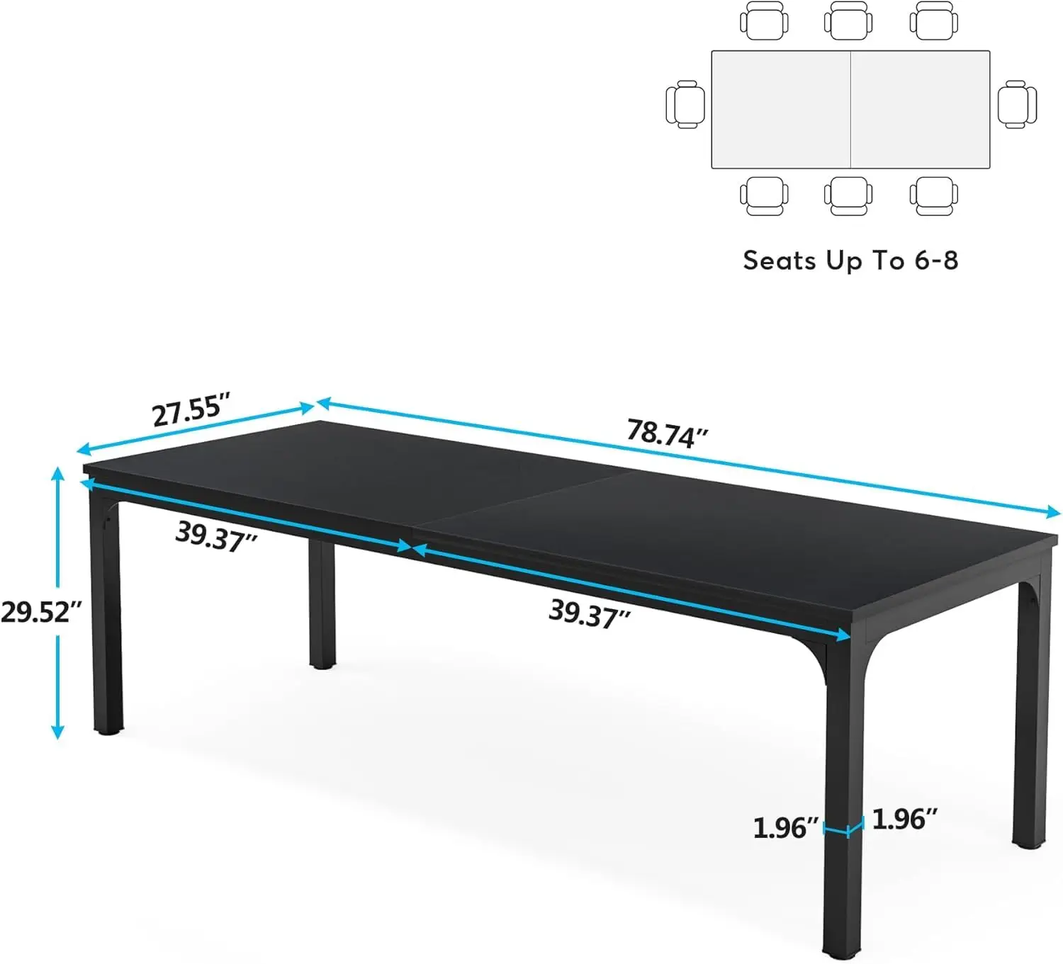 79 Inch Rectangular Computer Desk Workstation for 2 People Extra Long Wooden Office Table 79x28x30 Inch Black, Customized