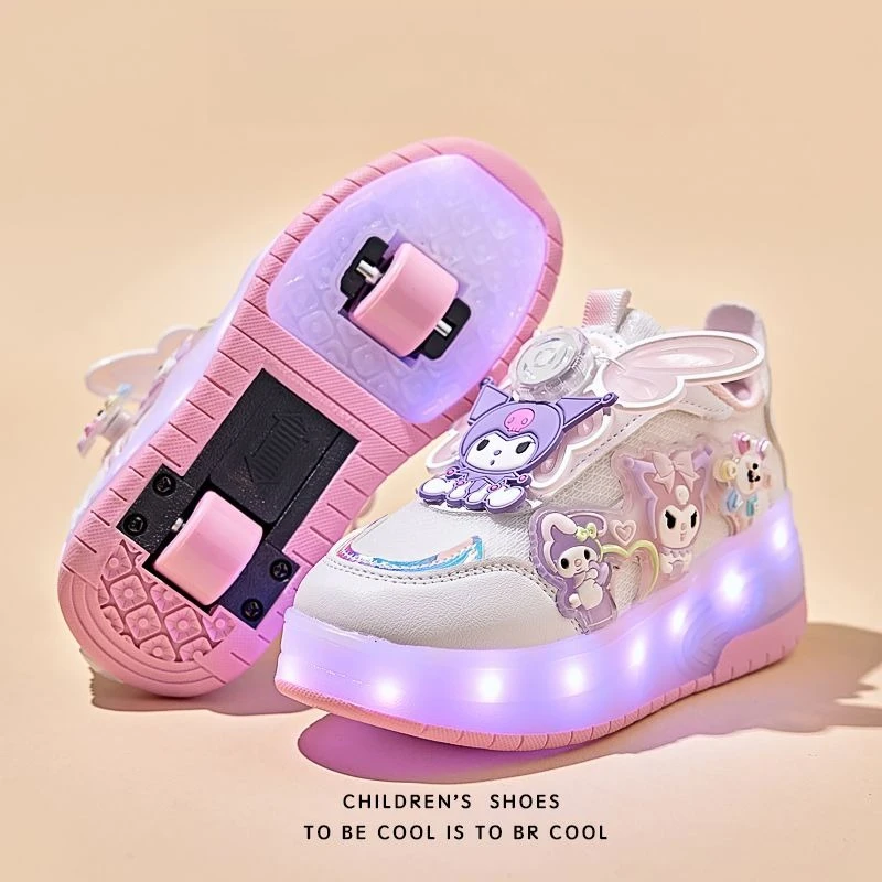 Girls Luminous Roller Skates Sneakers Rechargeable LED Light Up Shoes 2-in-1 Double Wheels Casual Skateboarding Shoes