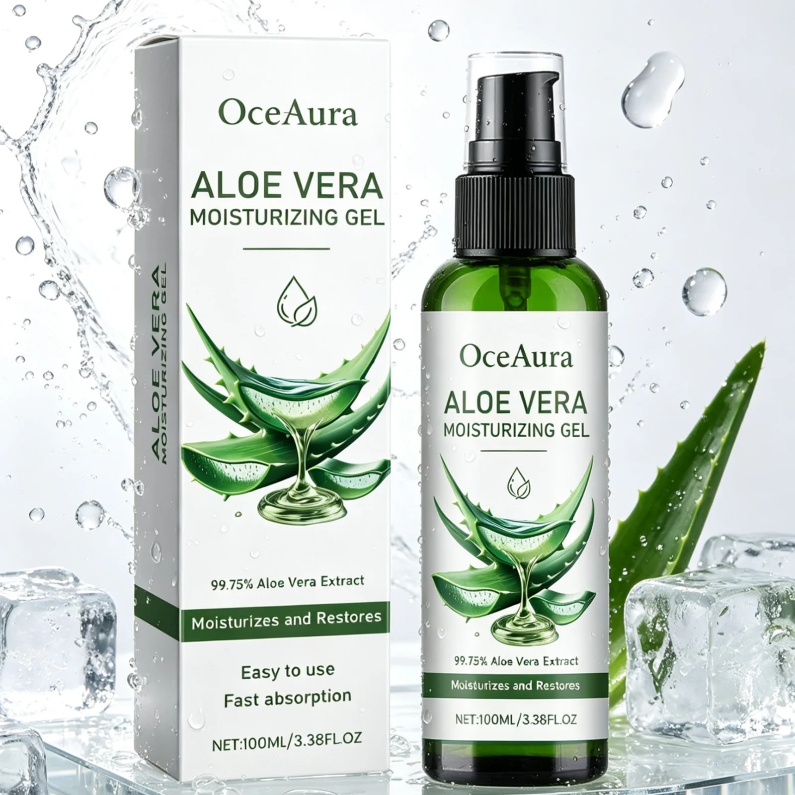 OceAura Aloe Vera Gel Repair Skin Barrier Nourishing Skin Refreshing Texture Quick Absorption Mild Moisturizing Gel Cream 100ml