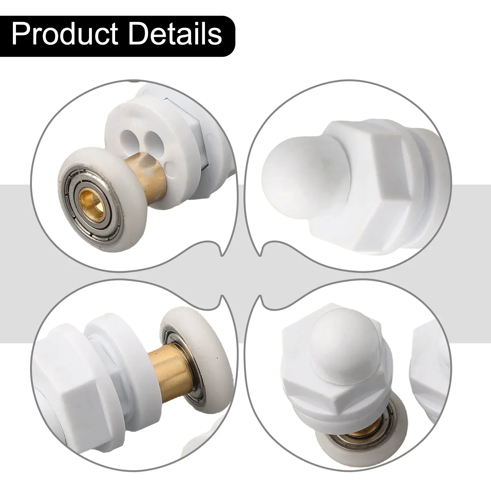 Runners Shower Door Rollers 15-17 Hole Size 4-8mm Glass Doors 4pcs Quick Release Type Steam Cabin Enclosures White