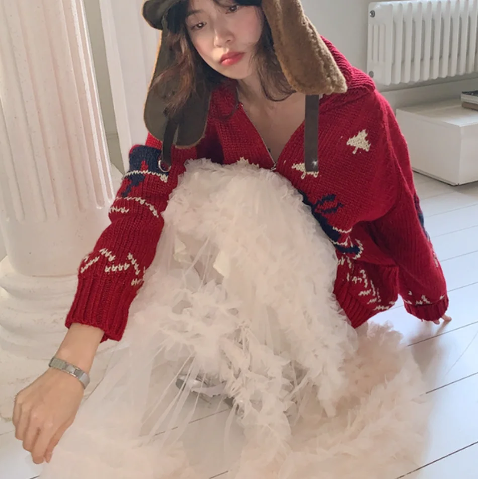 Coreano sle doce suave aosphere madeira ain emenda net saia versátil f corpo saia na moda cintura alta saia longa