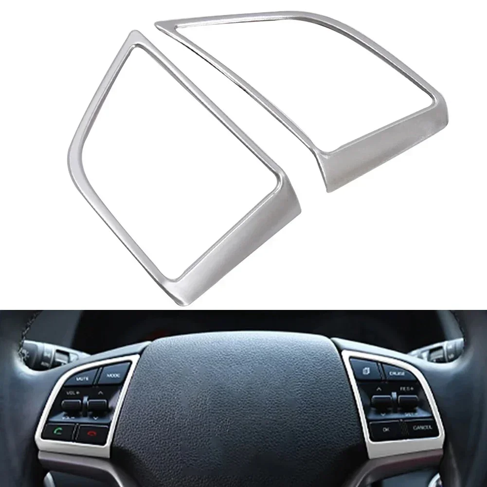 2x غطاء عجلة القيادة لشركة هيونداي ل توكسون 2015-20 ألياف الكربون الفضة عجلة القيادة غطاء أزرار المضادة للخدش ملصق