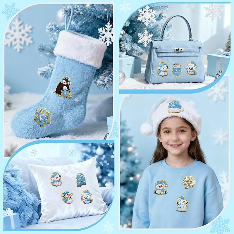

1/5PCS Wholesale Winter Animals Collection Embroidered Patches Cartoon Penguin Snowman Scarf Design Towel Decoration