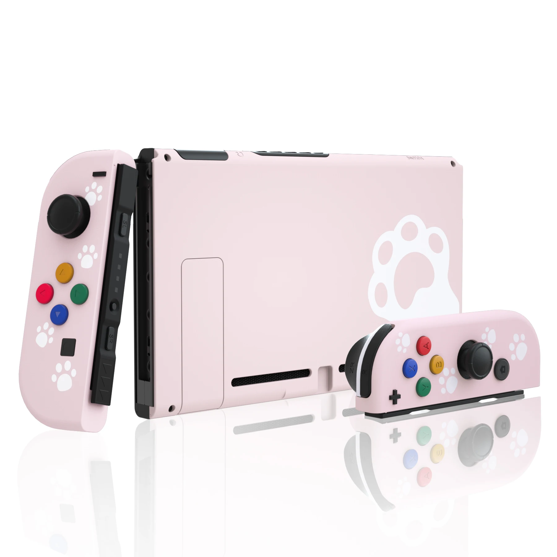 EXtremeRate Cherry Blossom Pink Cat Paw Soft Touch Grip Back Plate + Controller Shell dengan Tombol Set Lengkap untuk Nintendo Switch