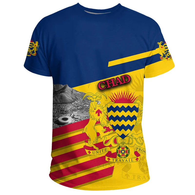 Chad Flag Map 3d Print T Shirt Islamic Republicof Chad Coat Of Arms Graphic Tee Shirts Fashion Mens Clothing Short Sleeves Tops‎