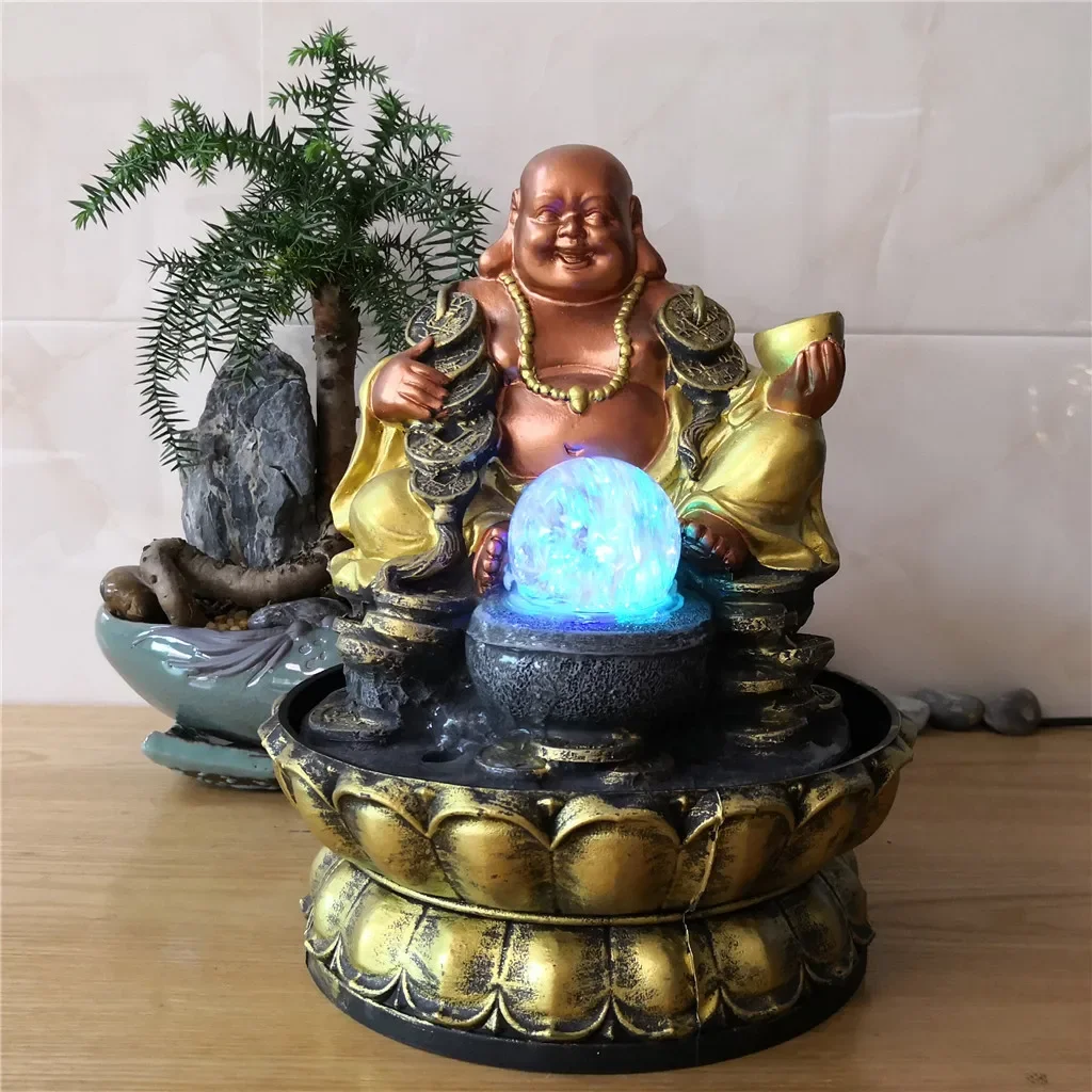 

Chinese Buddha Statue Fountain Living Room Humidifier Desktop Feng Shui Lucky Ornaments Home Decorations Gift