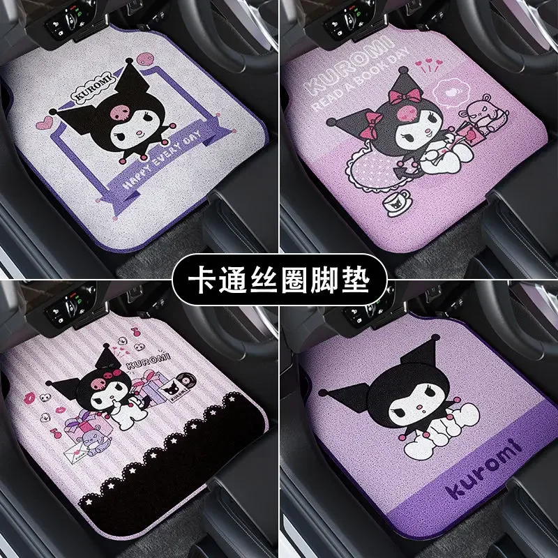 

Sanrio Kawaii Kuromi Car Floor Mats Anime Cartoon Sweet Fashionable Exquisite Durable Croppable Universal Wire Hoops Floor Mats