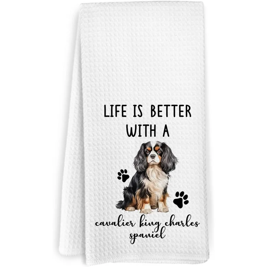 

Le is Better with Cavalier King Charles Spaniel Kitchen Towels King Charles Cavalier Gts for Women Girls Dog Hand Dish Tea Towe