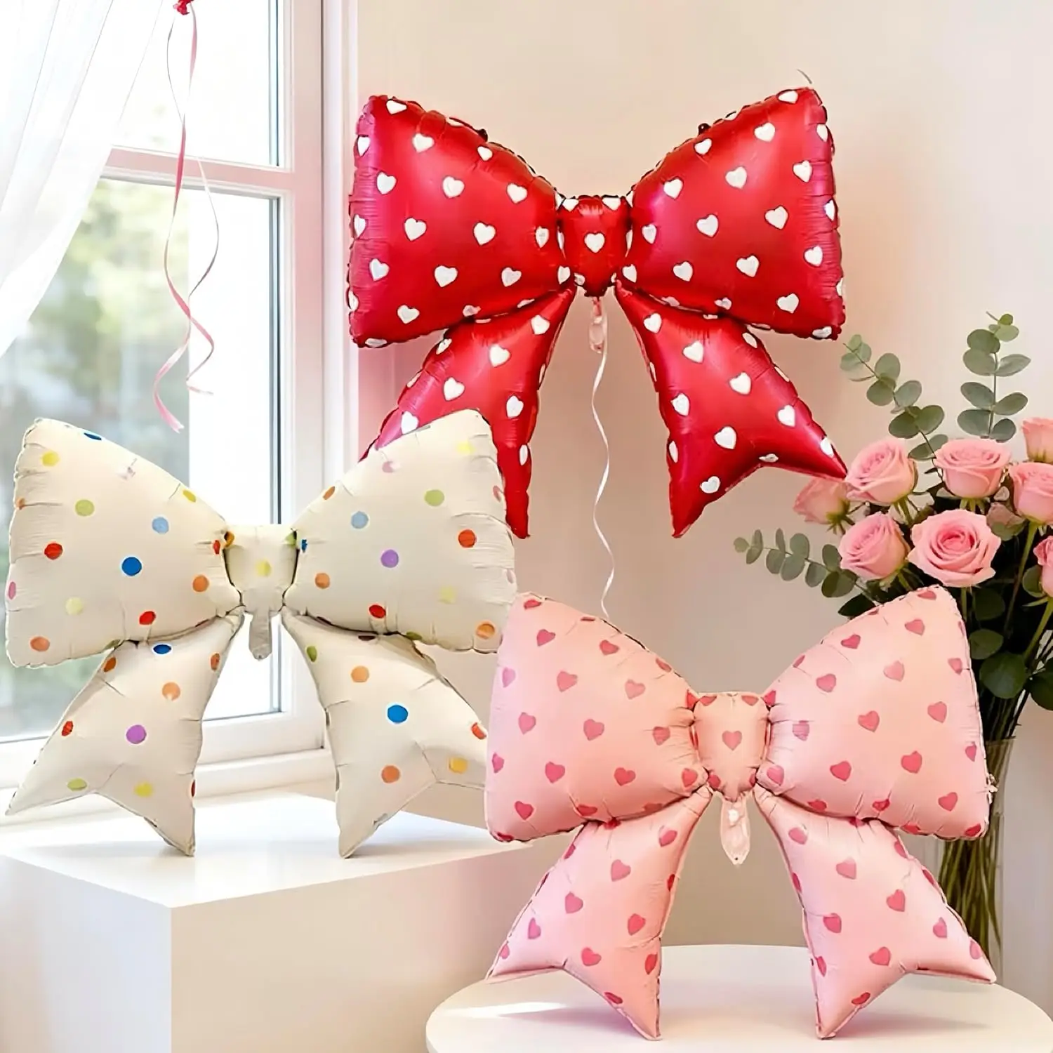 4 Stück 38 Zoll Schleifenballons aus Aluminiumfolie mit Leopardenmuster in Rosa und Rot für Geburtstag, Hochzeit, Muttertag, Babyparty, Mädchen-Fotorequisiten – Detail 3